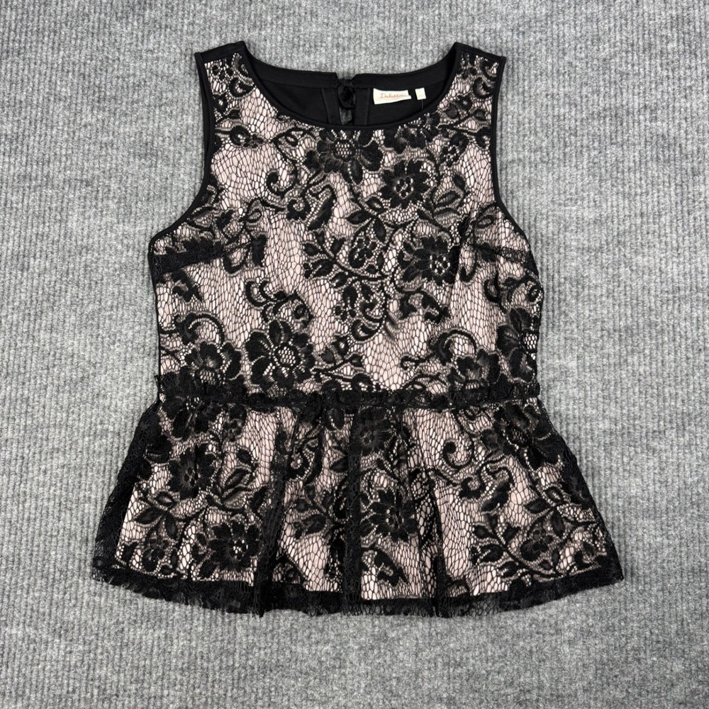 Deletta Anthropologie Top Womens L Lace Peplum Lined Sleeveless Dark Romance NEW